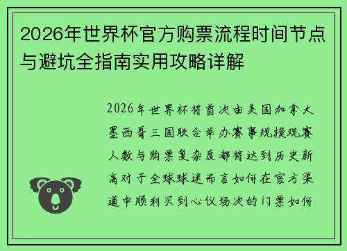 2026年世界杯官方购票流程时间节点与避坑全指南实用攻略详解 2026年世界杯官方购票流程时间节点与避坑全指南实用攻略详解