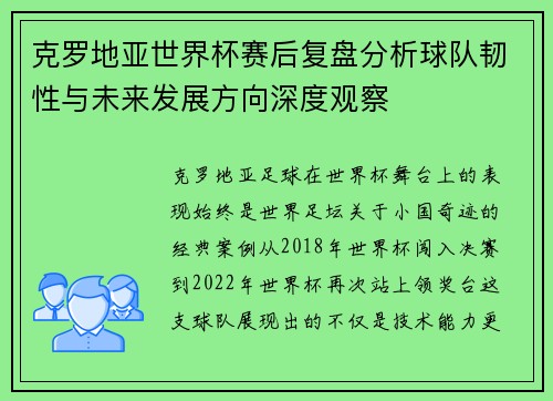 克罗地亚世界杯赛后复盘分析球队韧性与未来发展方向深度观察